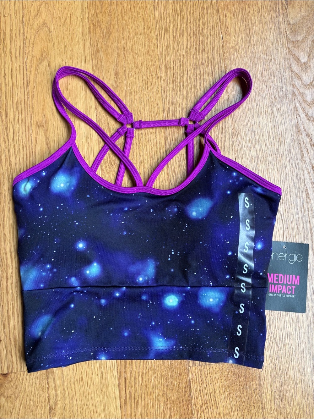 Energie Galaxy Print Purple-Trim Strappy Crop Top